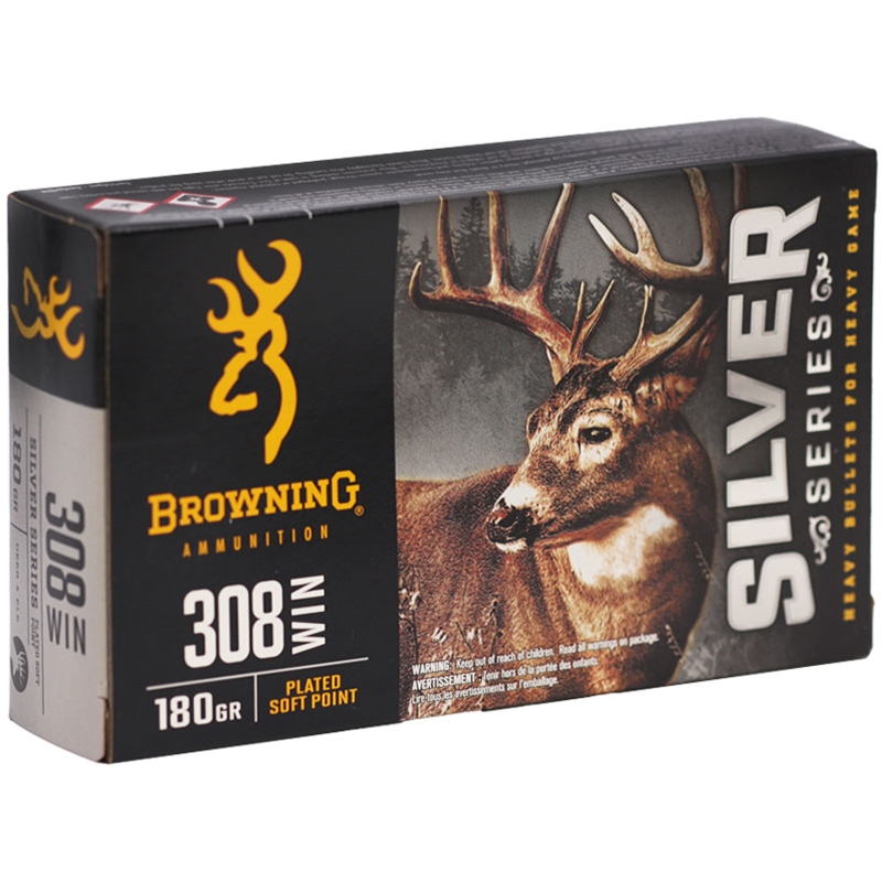 Browning Silver 308 Winchester Ammunition 180 Grain Plated Soft Point - B192603081