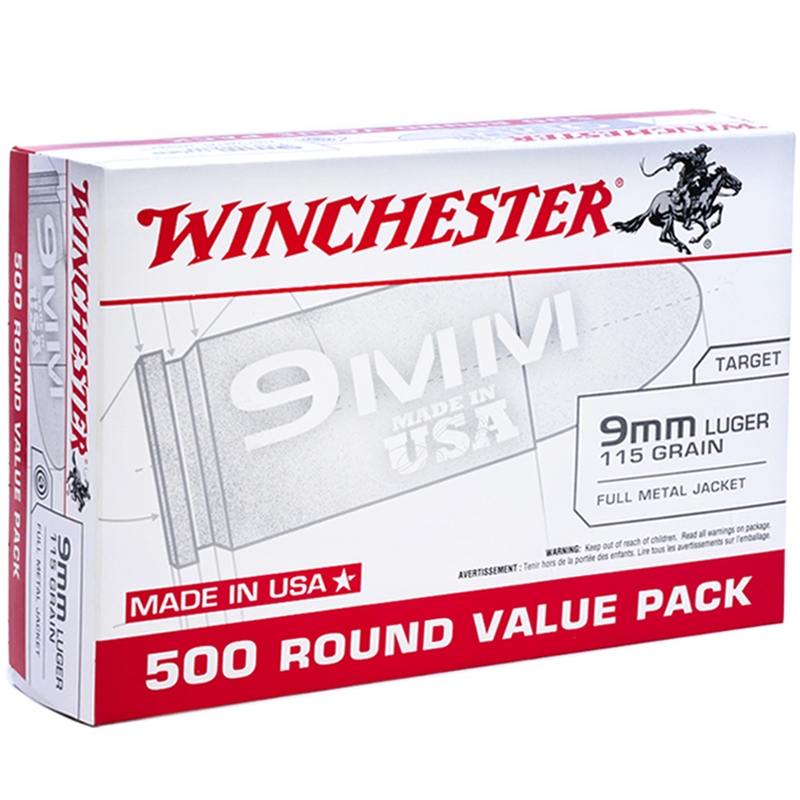 Winchester Target and Practice 9mm Luger Ammunition 115 Grain Full Metal Jacket VP - USA9MMVP5