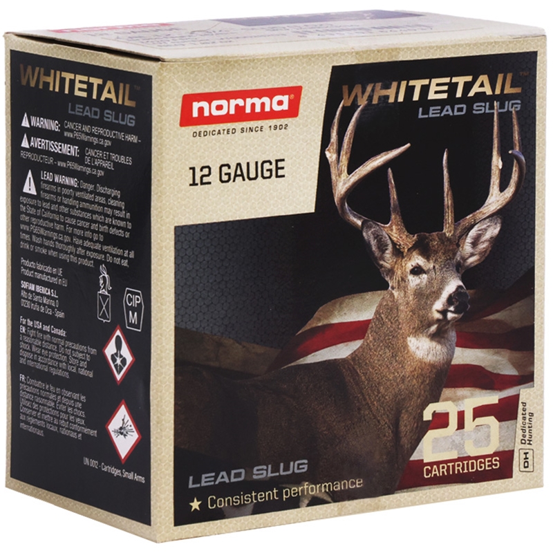 Norma Whitetail 12 Gauge Ammunition 2 ¾” 1oz Rifled Lead Slug - 1198043410