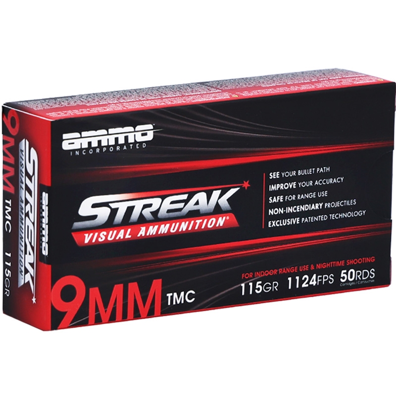 Ammo Inc Streak 9mm Ammunition 115 Grain Total Metal Case - 9115TMC-STRK-RED-50