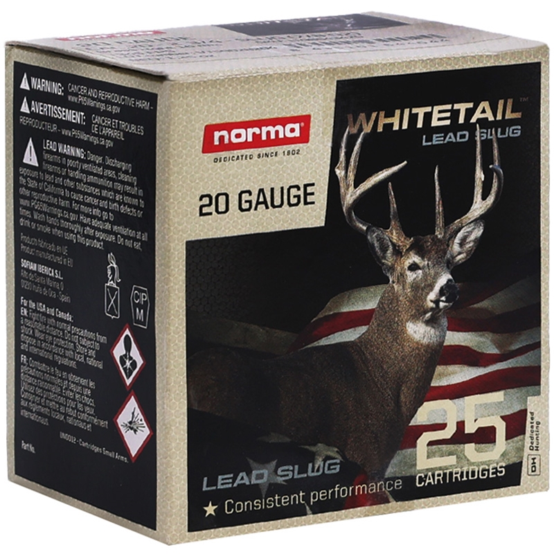 Norma Whitetail 20 Gauge Ammunition 2 3/4” ⅞ oz Lead Slug - 1198043420