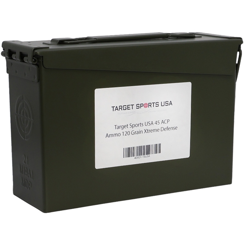 Target Sports USA 45 ACP Ammo 120 Grain Xtreme Defense Can of 500 - 45XD1-TSUSA