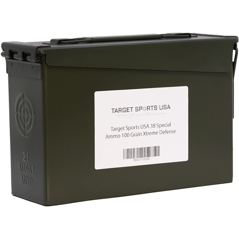 Target Sports USA 38 Special Ammunition 100 Grain Xtreme Defense Can of 500 - 38XD1-TSUSA