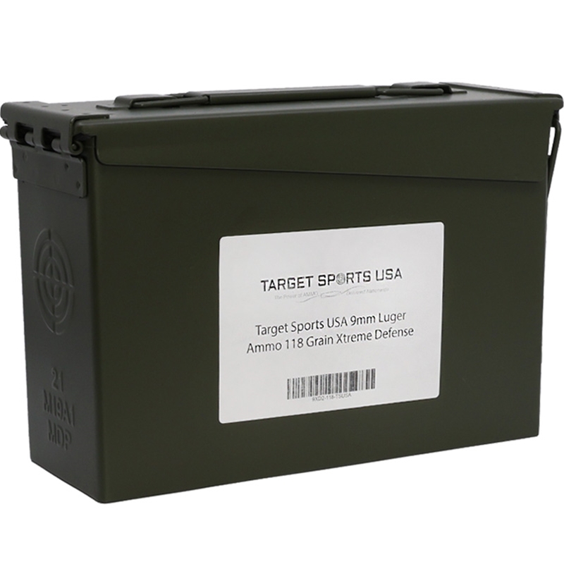 Target Sports USA 9mm Luger Ammunition 118 Grain Xtreme Defense Can of 500 - 9XD2-118-TSUSA