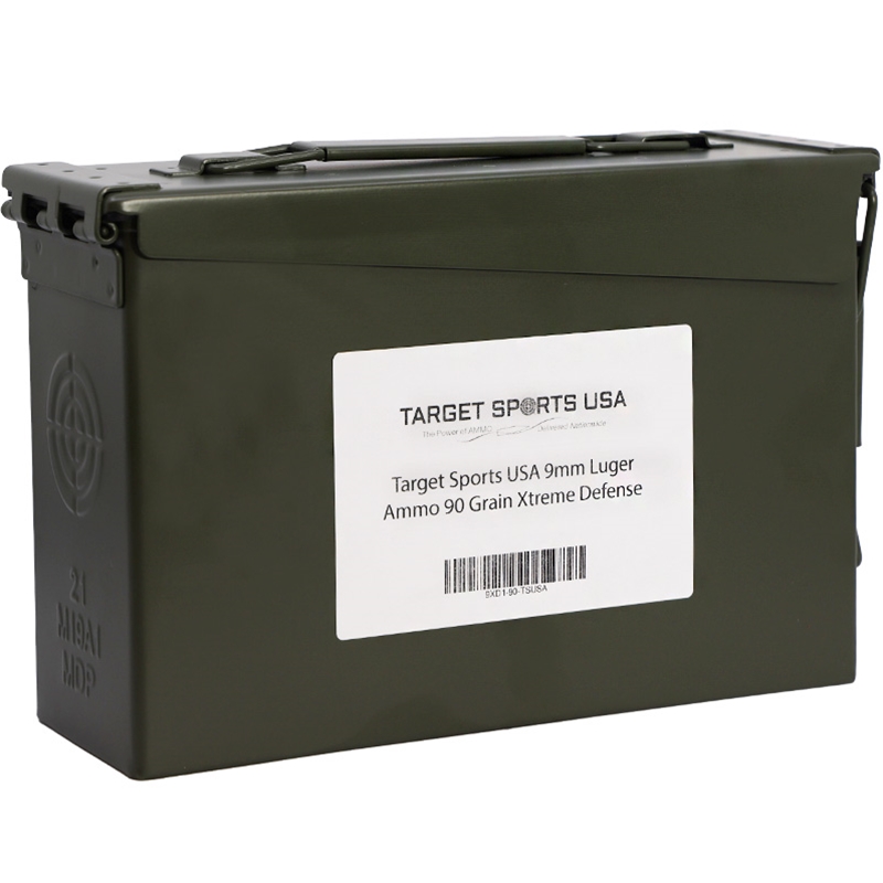 Target Sports USA  9mm Luger Ammunition 90 Grain Xtreme Defense Can of 500 - 9XD1-90-TSUSA