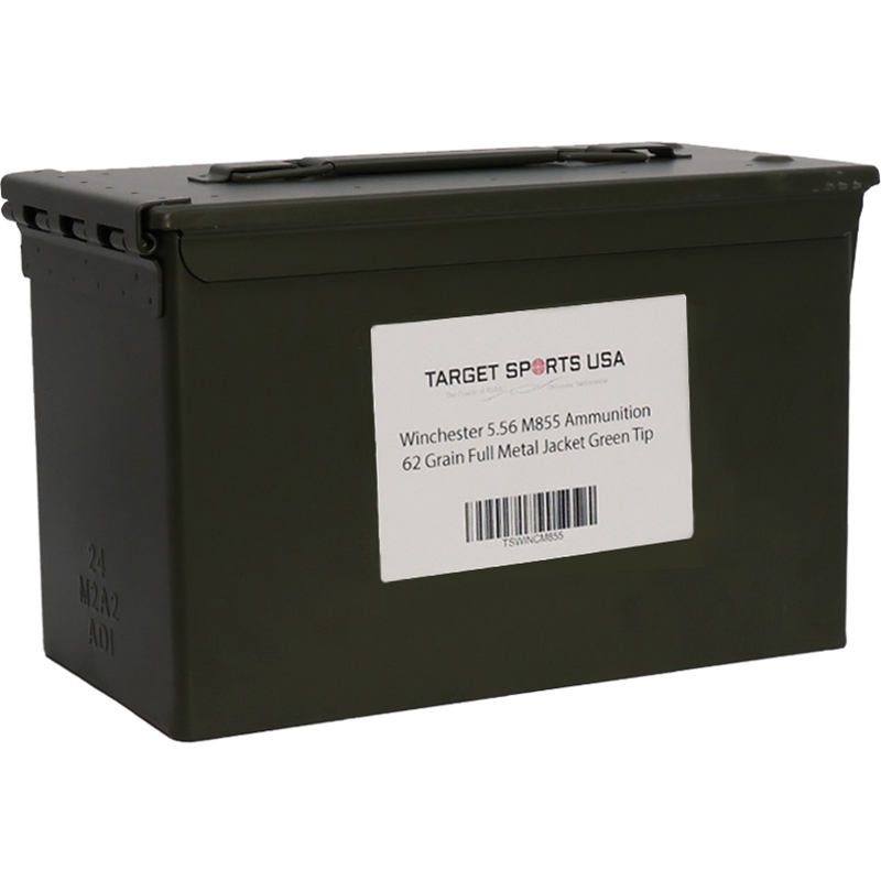 Winchester 5.56mm M855 Ammunition 62 Grain Full Metal Jacket Green Tip Can of 1000  - WINCM855