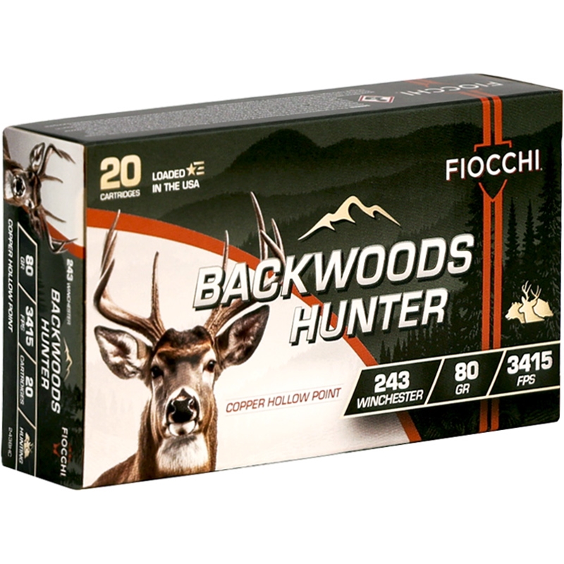 Fiocchi Backwoods Hunter 243 Winchester Ammo 80 Grain Copper Hollow Point - 243BHC