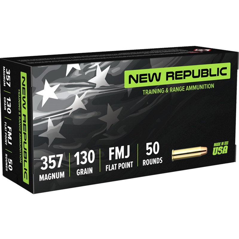 New Republic Training & Range 357 Magnum Ammunition 130 Grain Full Metal Jacket Flat Point - NR35713050