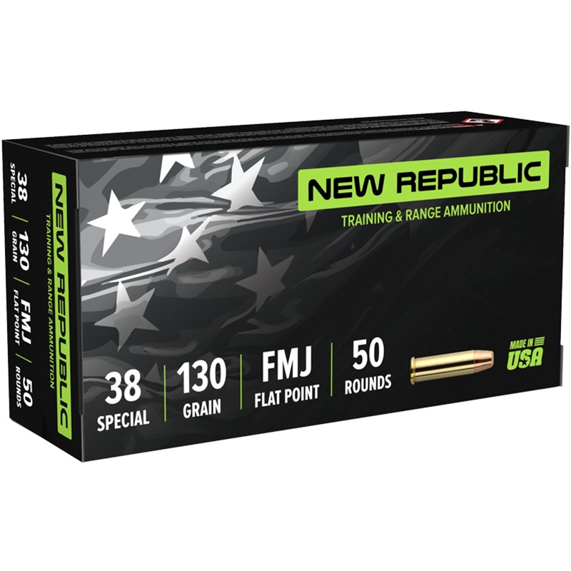 New Republic Training & Range 38 Special Ammunition 130 Grain Full Metal Jacket Flat Point - NR3813050