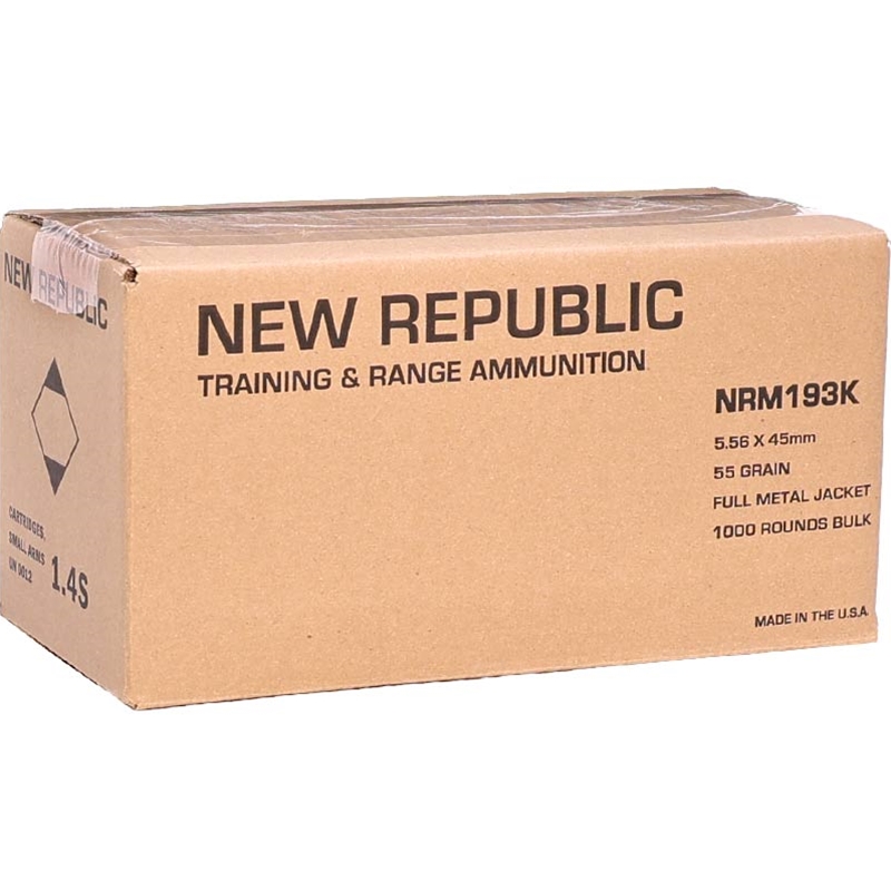 New Republic Training & Range 5.56x45mm Ammo 55 Grain M193 Full Metal Jacket Boat Tail - NRM193K