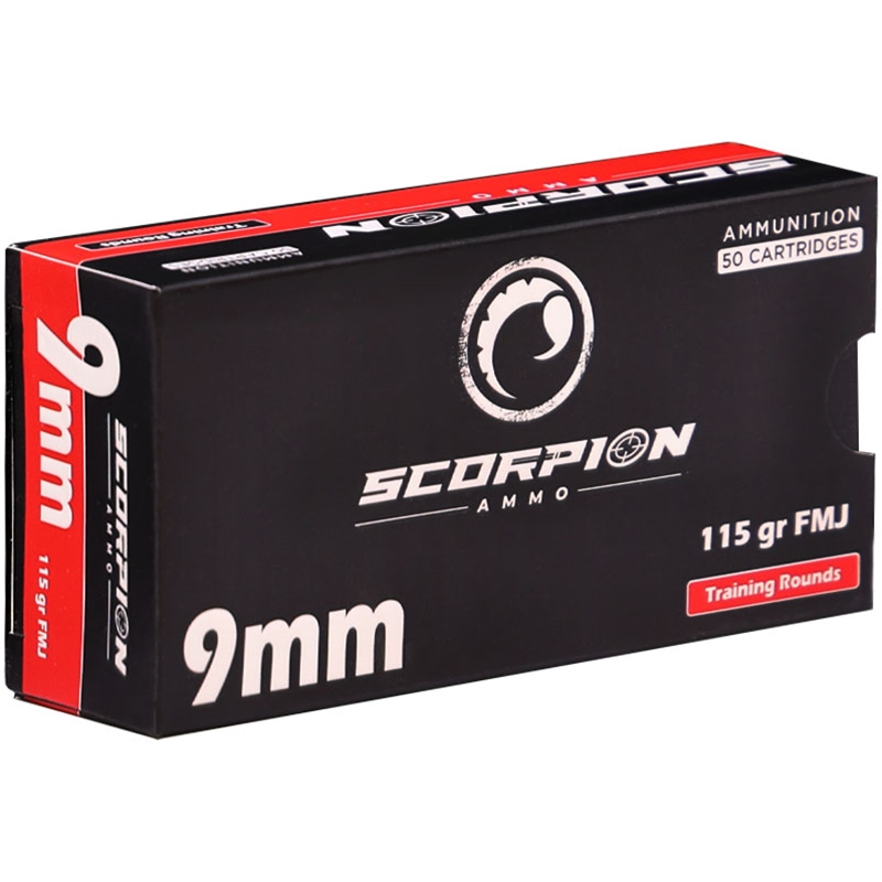 Scorpion Training 9mm Ammo 115 Grain Full Metal Jacket - 9115FMJ-T50