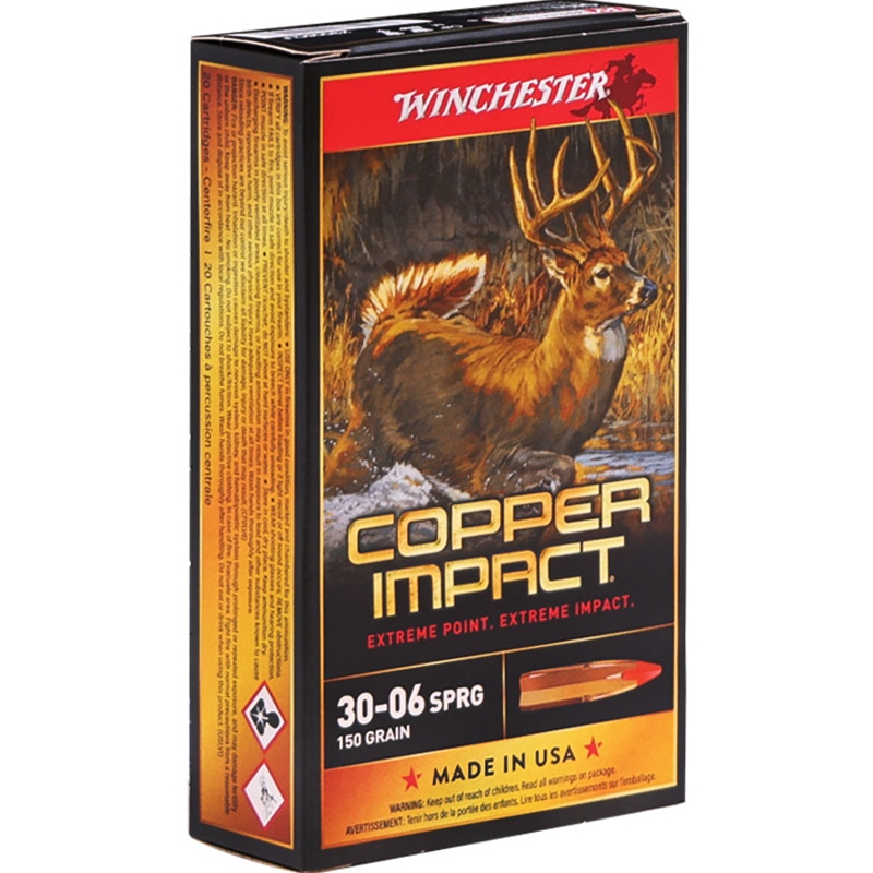 Winchester Copper Impact 30-06 Ammo 150 Grain Copper Extreme Point Polymer Tip - X3006CLF