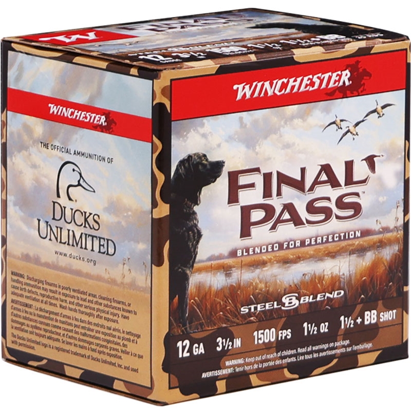 Winchester Final Pass 12 Gauge Ammo 3 1/2” 1 1/2oz #1.5/BB Plated Steel Shot - FP12LBB15
