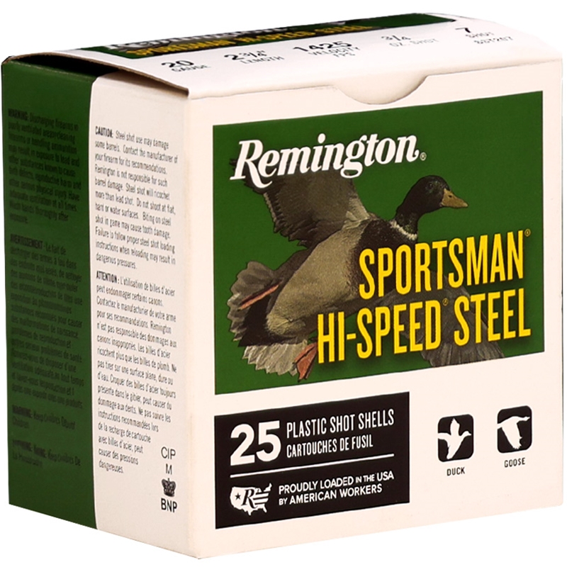 Remington Sportsman Hi-Speed 20 Gauge Ammo 2 3/4" 3/4oz #7 Steel Shot - 20009