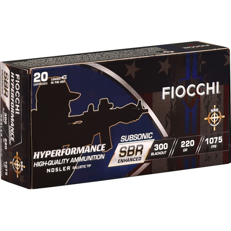 Fiocchi Hyperformance SBR Enhanced 300 Blackout Ammo 220 Grain Nosler Boat Tail - 300BKSBS
