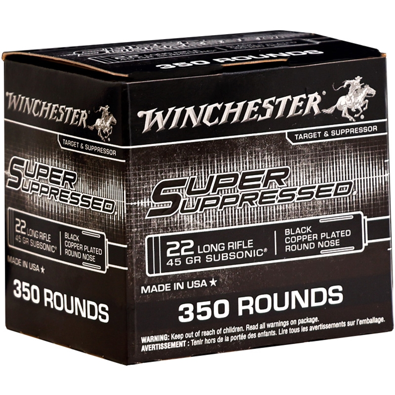 Winchester Super Suppressed 22LR Ammo 45 Grain Black Copper-Plated Round Nose - SUP22LRB2