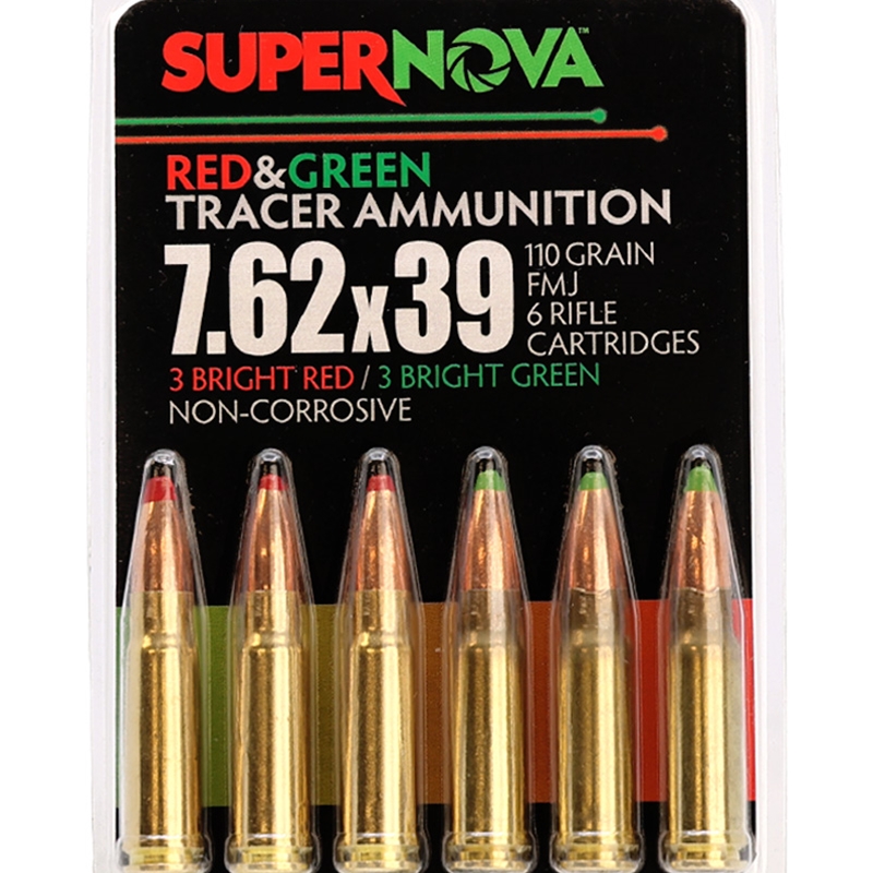 Supernova Red & Green Tracer 7.62x39mm Ammo 110 Grain Full Metal Jacket - PMSN762-MP