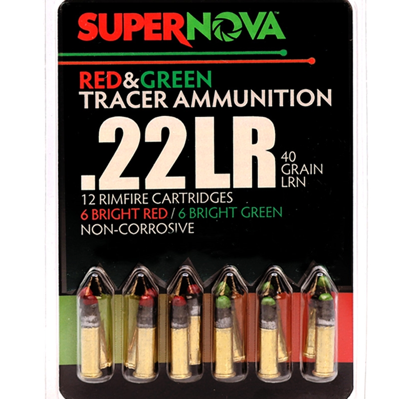 Supernova Red & Green Tracer 22LR Ammo 40 Grain Lead Round Nose - SPMSN22LR-MP