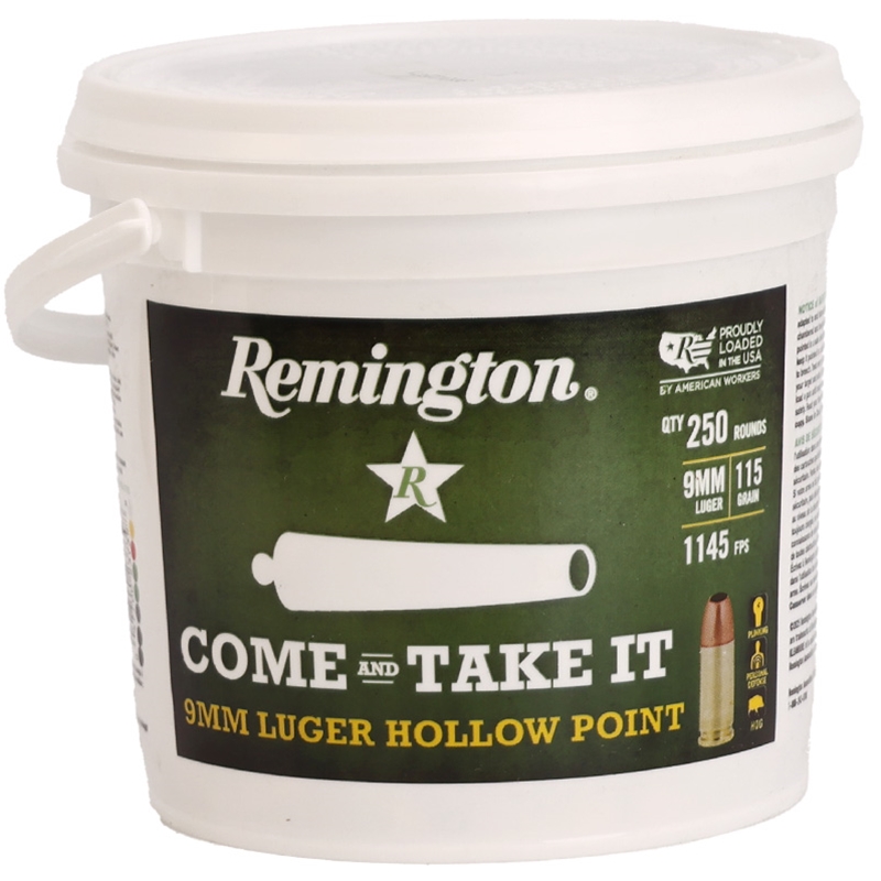 Remington COME and TAKE IT 9mm Ammo 115 Grain Jacketed Hollow Point Bucket - R23739