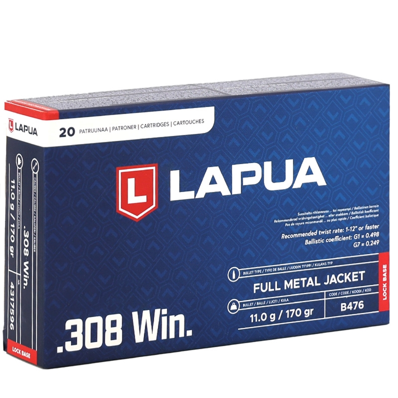 Lapua 308 Winchester Ammo 170 Grain Full Metal Jacket - 4317596