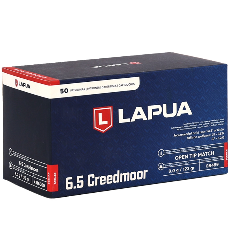 Lapua 6.5mm Creedmoor Ammo 123 Grain Open Tip Match - 4316060