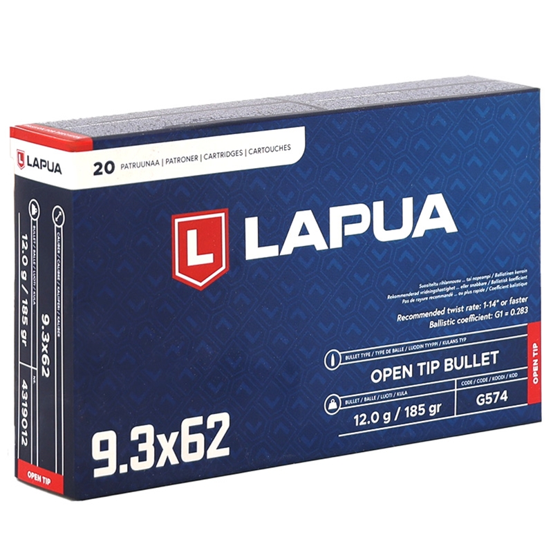 Lapua 9.3x62mm Ammo 185 Grain Open Tip - 4319012