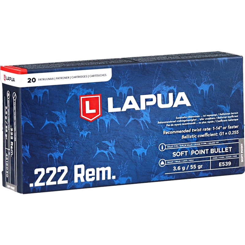 Lapua 222 Remington Ammo 55 Grain Soft Point - 4315030