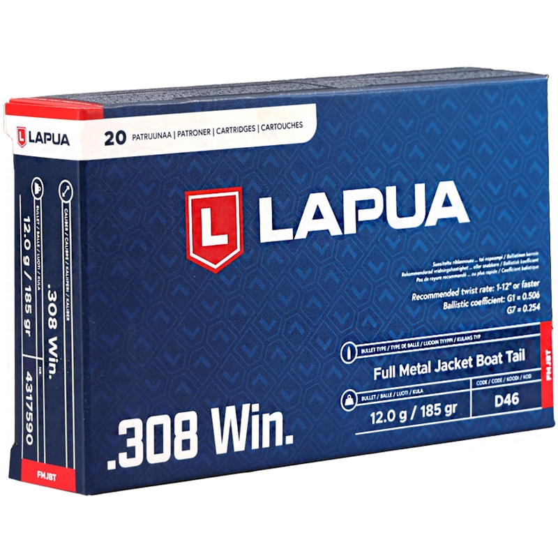 Lapua 308 Winchester Ammo 185 Grain Full Metal Jacket Boat Tail - 4317590