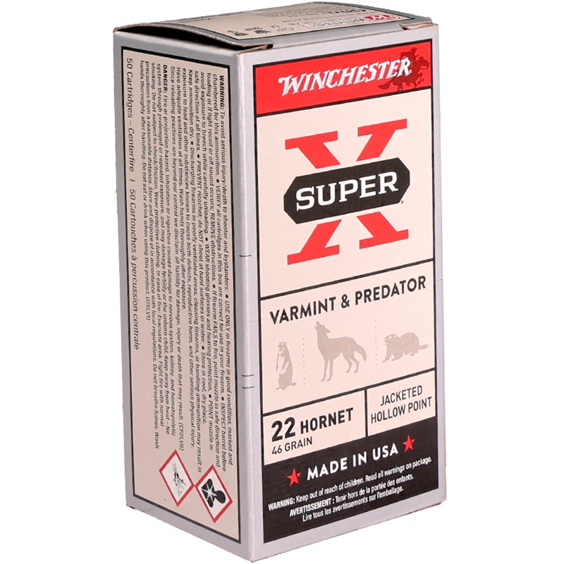Winchester Super X 22 Hornet Ammo 46 Grain Jacketed Hollow Point - X22H2