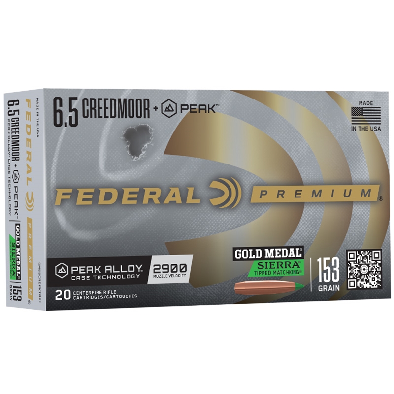 Federal Premium 6.5mm Creedmoor +Peak Ammo 153 Grain Sierra Tipped Matchking - GM65CRDPKTMK1
