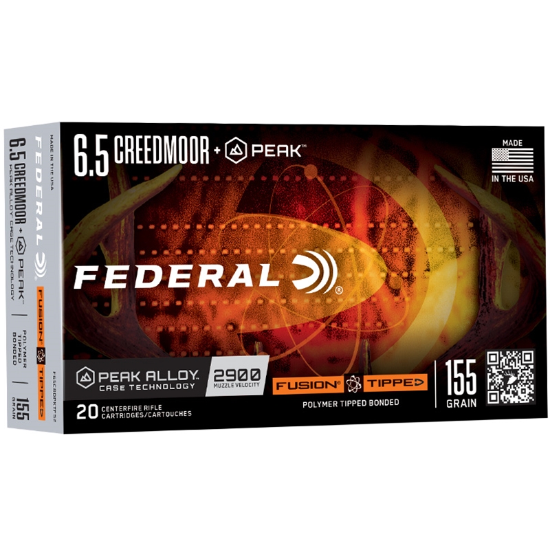 Federal Fusion Tipped 6.5mm Creedmoor +Peak Ammo 155 Grain Bonded Polymer Tip - F65CRDPKTFS2