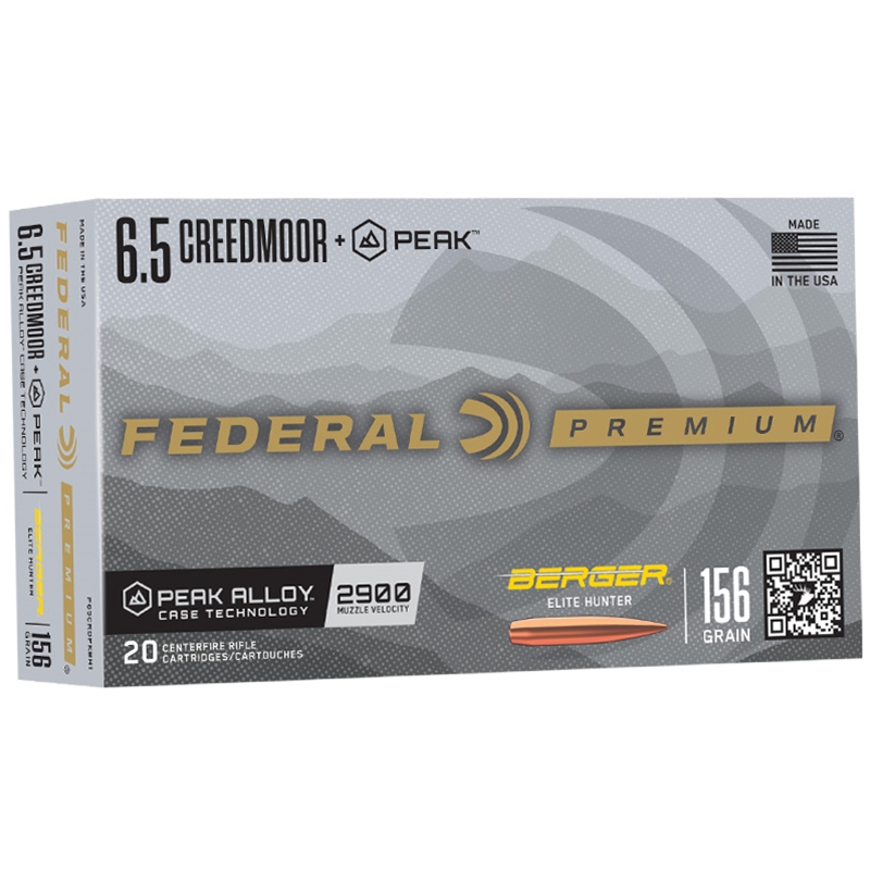 Federal Premium 6.5mm Creedmoor +Peak Ammo 156 Grain Berger Elite Hunter Boat Tail - P65CRDPKBH1
