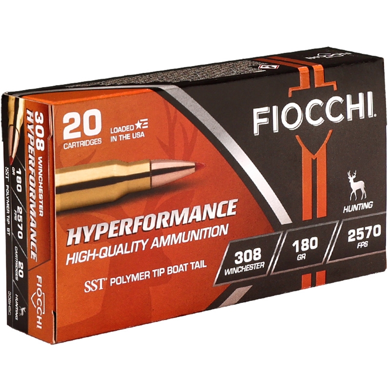 Fiocchi Hyperformance 308 Winchester Ammo 180 Grain Boat Tail Polymer Tip - 308HSC