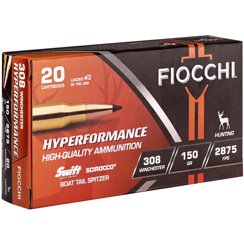 Fiocchi Hyperformance 308 Winchester Ammo 150 Grain Boat Tail Spitzer - 308SCA