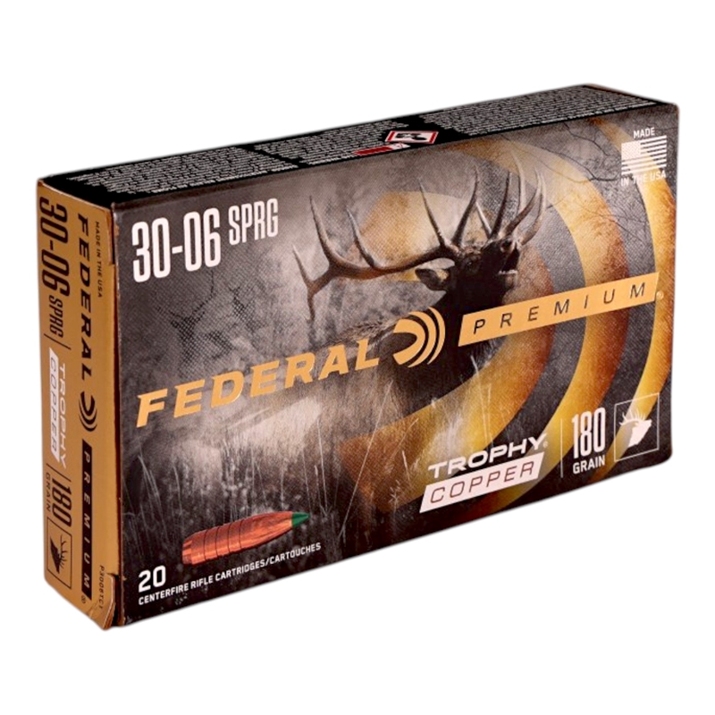 Federal Premium 30-06 Springfield Ammo 180 Grain Trophy Copper TC - P3006TC1
