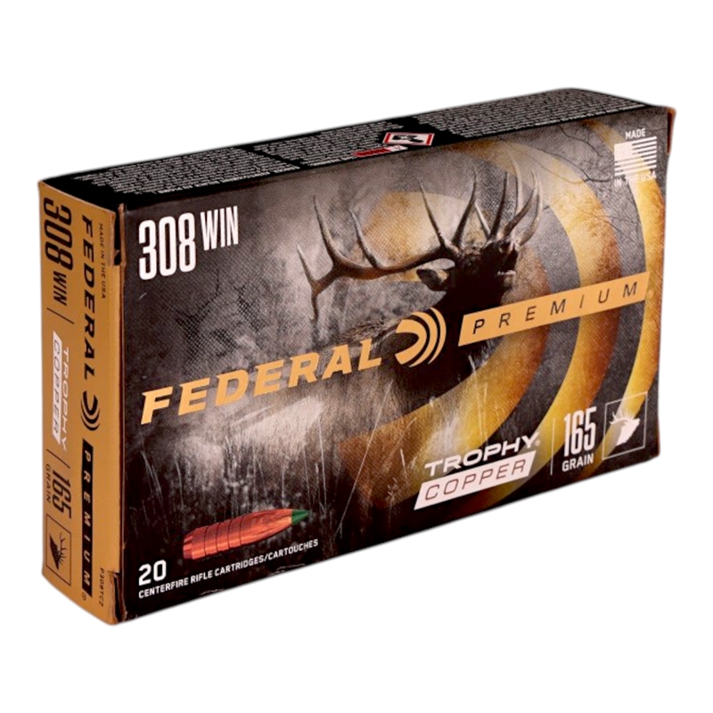 Federal Premium 308 Winchester Ammo 165 Grain Trophy Copper - P308TC2