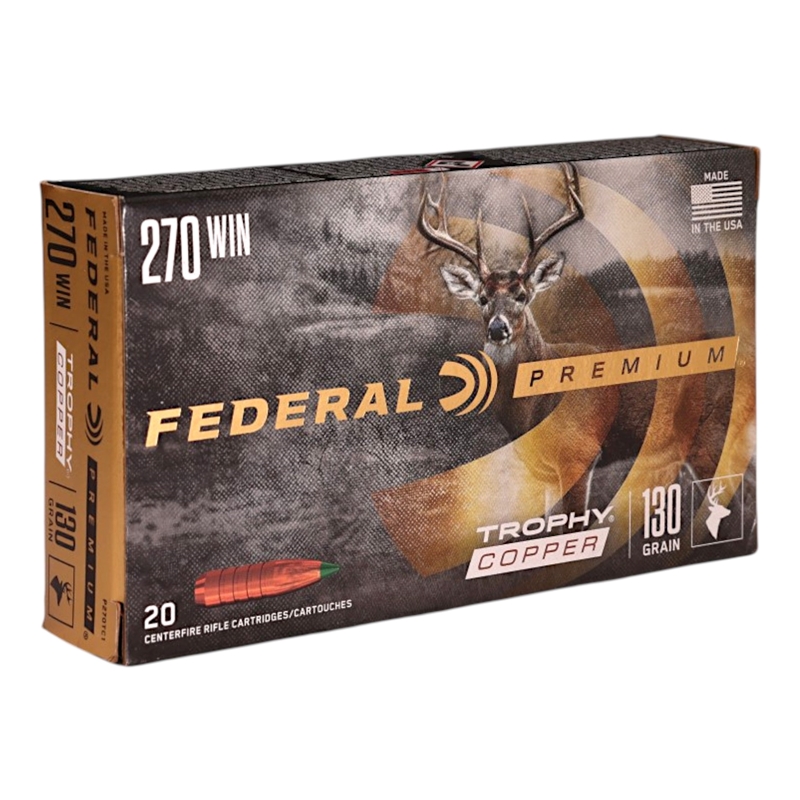 Federal Trophy Copper 270 Winchester Ammo 130 Grain Solid Copper Expanding - P270TC1