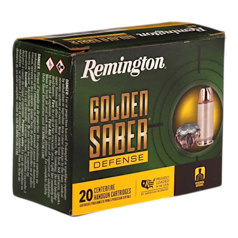 Remington Golden Saber Defense 45 ACP Ammo 185 Grain Brass Jacketed Hollow Point - 27609