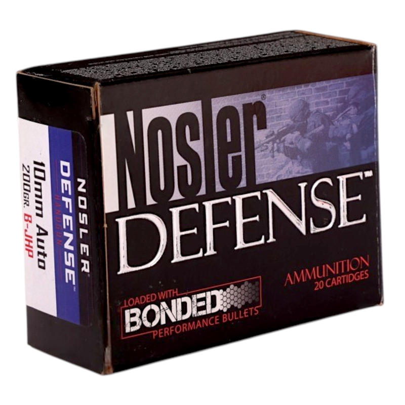 Nosler Defense 10mm Auto Ammo 200 Grain Brass Jacketed Hollow Point - NOS39156