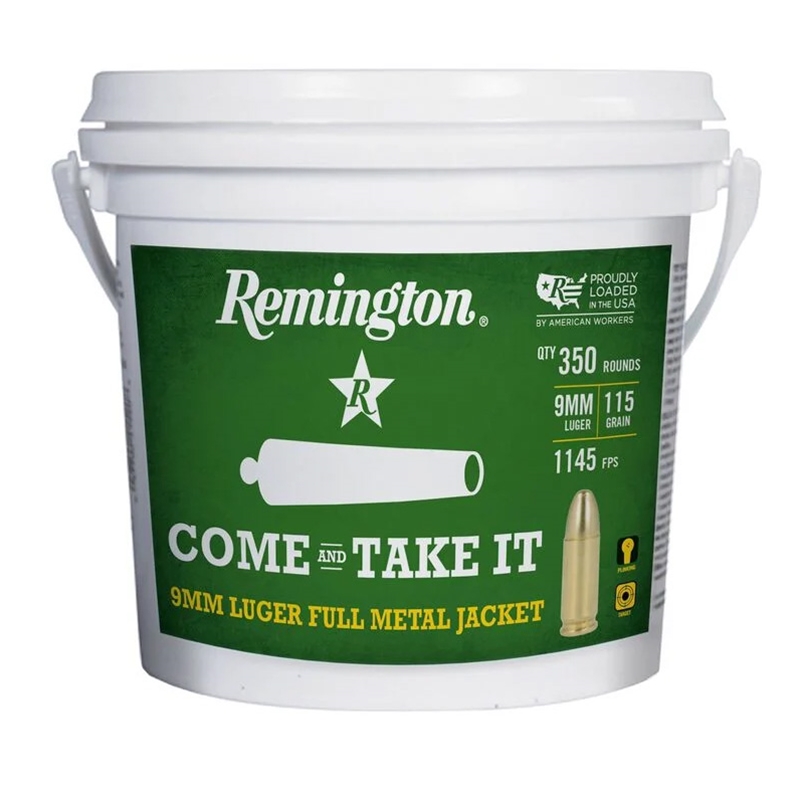 Remington Come and Take It 9mm Ammo 115 Grain Full Metal Jacket Bucket - R23743