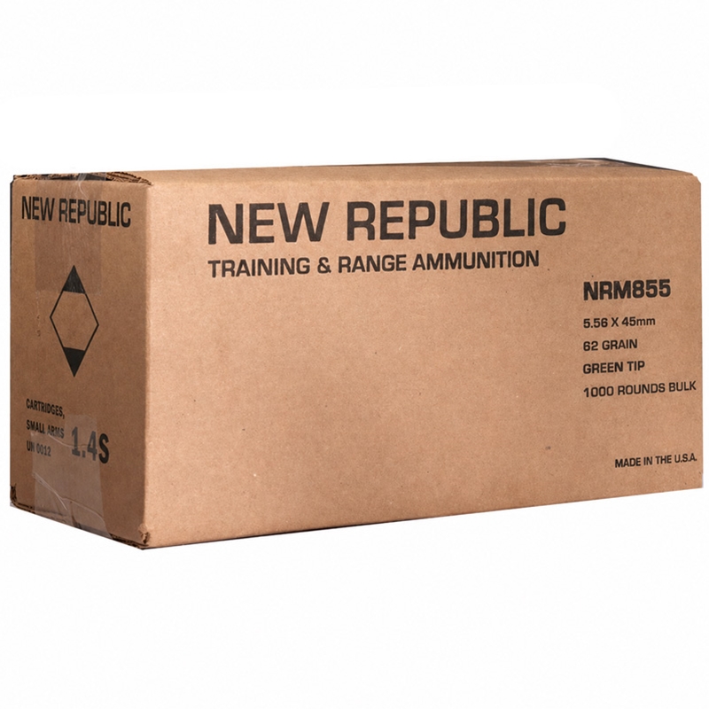 New Republic Training & Range 5.56x45mm Ammo 62 Grain Full Metal Jacket Green Tip - NRM855