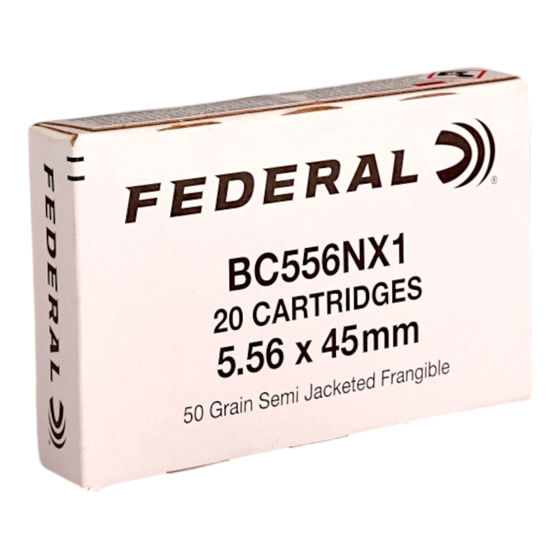 Federal 5.56x45mm NATO Ammo 50 Grain Semi Jacketed Frangible - BC556NX1
