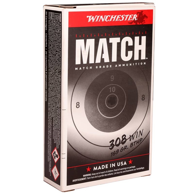 Winchester Match 308 Winchester Ammo 169 Grain Boat Tail Hollow Point - S308M2