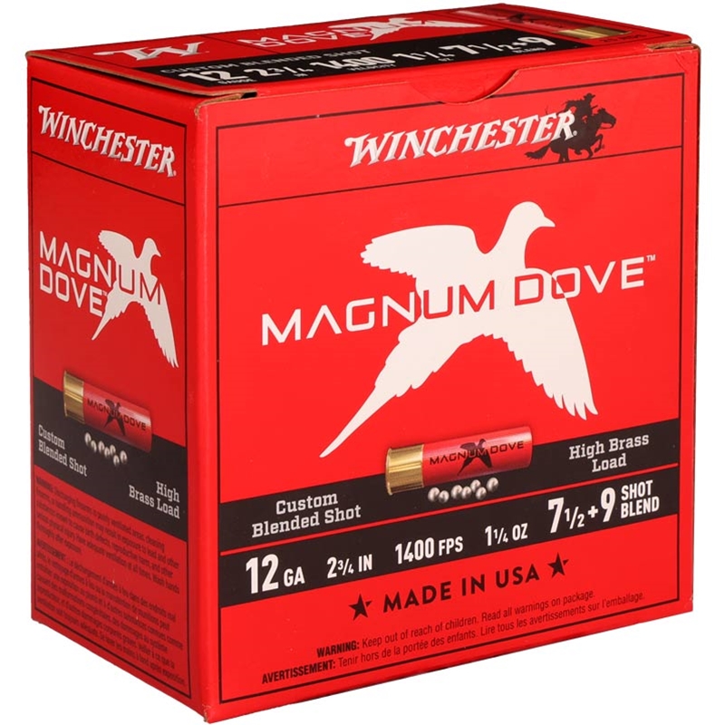 Winchester Magnum Dove 12 Gauge Ammo 2 3/4 1 1/4 oz #7.5 #9 Lead Shot - MD1279
