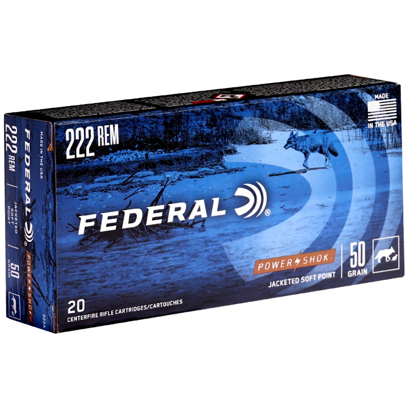 Federal Power-Shok 222 Remington Ammo 50 Grain Jacketed Soft Point – 222A
