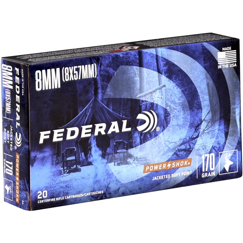 Federal Power-Shok Rifle Ammo 8x57mm Mauser (8mm Mauser) 170 Grain Soft Point Box of 20