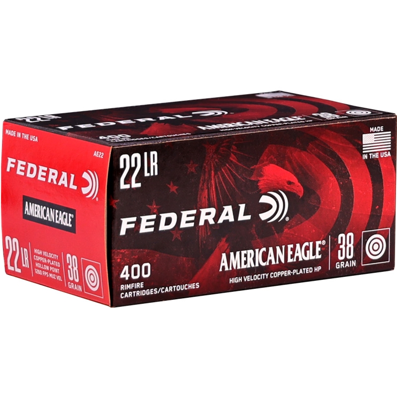 Federal American Eagle 22 Long Rifle Ammo 38 Grain Plated Lead Hollow Point - AE22