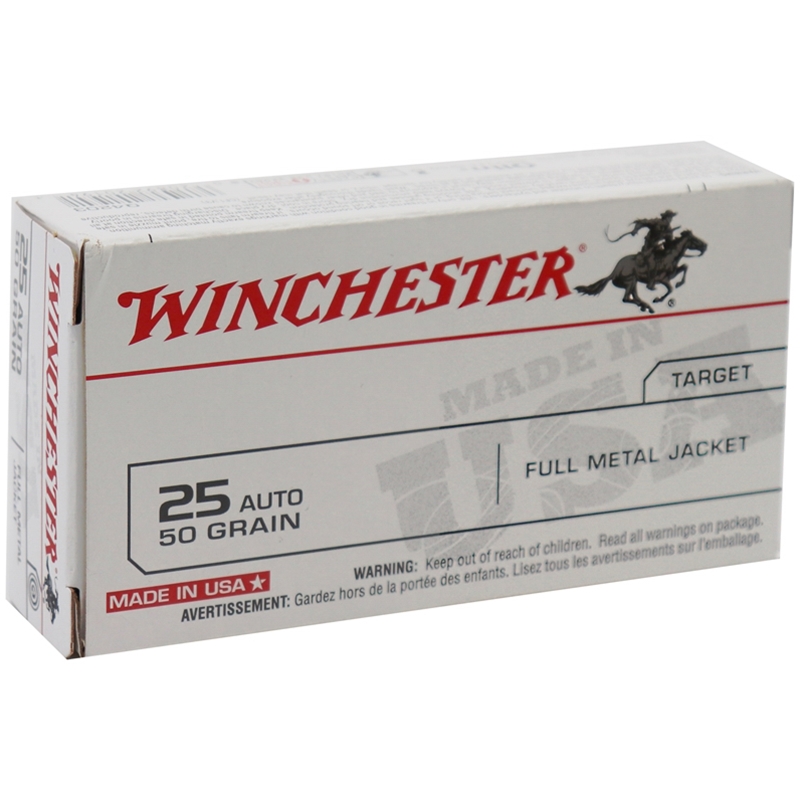 Winchester USA 25 ACP Auto Ammo 50 Gr FMJ - Ammo Deals