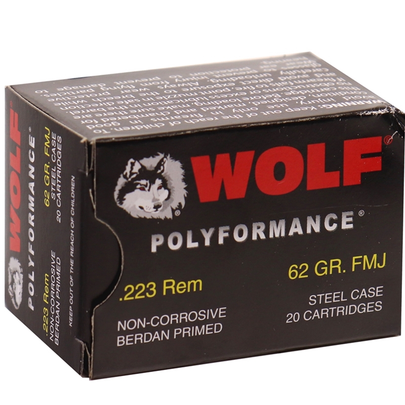Wolf Polyformance 223 Remington Ammo 62 Grain FMJ Steel Case