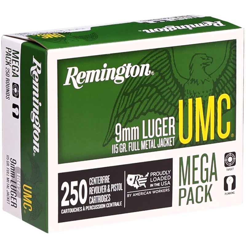 Remington UMC 9mm Luger Ammunition 115 Grain Full Metal Jacket Mega Pack 250 Rounds - L9MM3A